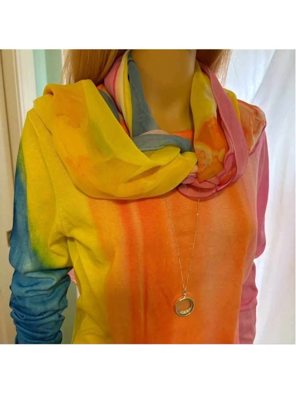 MELAROSA ITALY NWT ARTIST NUMBERED HAND PAINTED RAINBOW SORBETTO TUNIC W/ SCARF - Picture 14 of 14